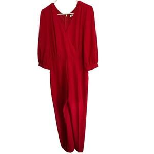 Trina Turk Women's Red V-Neckline Long Sleeves Jumpsuit Size 8